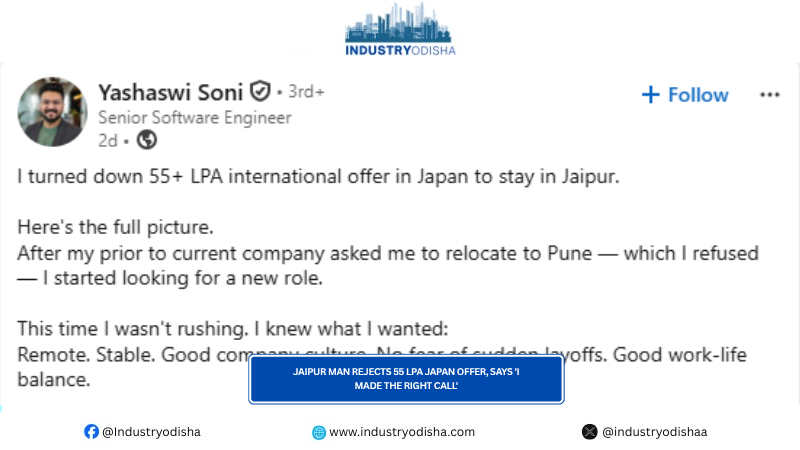 Jaipur man rejects 55 LPA Japan offer, says ‘I made the right call’ man rejects 55 lpa